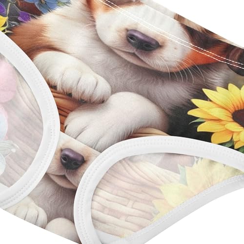 Cute Puppy Blue Basket Flowers Panties Little Girl Girls Underwear Toddlers Cotton Artistic Undies Kids Briefs 2t4
