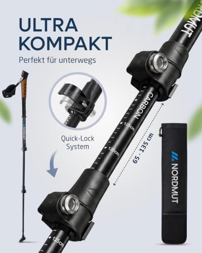 NORDMUT® Wanderstöcke Teleskop aus stabilen Aluminium oder Carbon - Leichte Nordic Walking Stöcke Damen und Herren - Komfortable Korkgriffe… – Ansicht 7