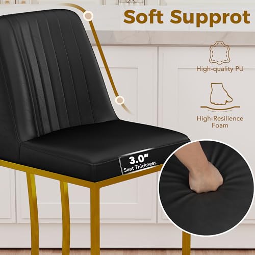 Image of LSSBOUGHT Counter Height Bar Stools Set of 2, Black Counter Stools with Back and Gold Metal Frame,Modern Barstools with Footrest, Upholstered Pu Bar Chairs for Kitchen Island(2pcs,Black)