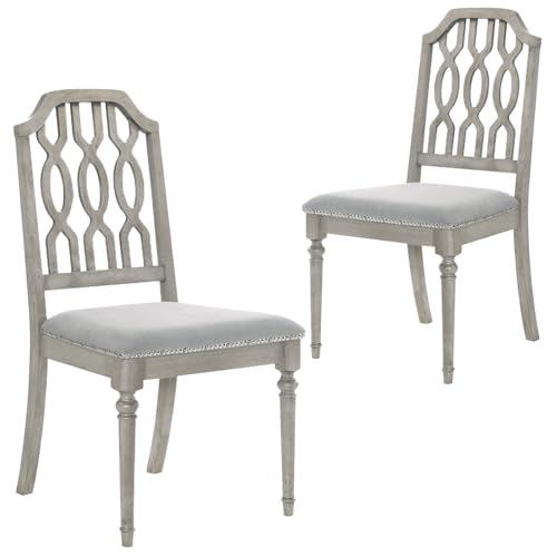 chairus-Farmhouse-Dining-Chairs-Set-of-2-Upholstered-Armless-Kitchen-Chairs-with-Lattice-Carved-Back-Rustic-Chenille-Padded-Wooden-Side-Chairs-for-Dining-Room-Living-Room-Restaurant-Grey chairus Farmhouse Dining Chairs Set of 2 Upholstered Armless Kitchen Chairs with Lattice Carved Back Rustic Chenille Padded Wooden Side Chairs for Dining Room Living Room Restaurant Grey