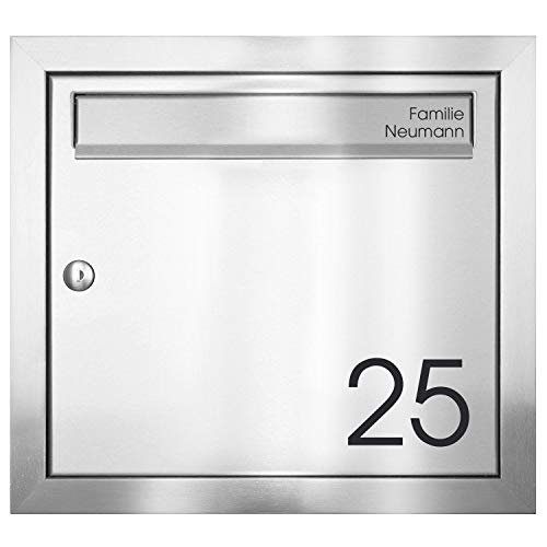 MOCAVI UP1Na Unterputz-Briefkasten Edelstahl V2A moderner Postkasten mit personalisierbarer Hausnummer und Name rostfrei DIN A4 Schlichtes Design ideal für Ihr Zuhause hohe Qualität und Langlebigkeit