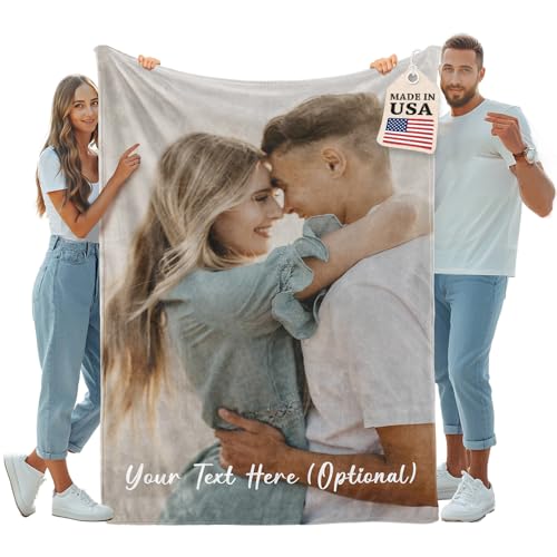 iDIY Custom Blanket with Picture and Text – Personalized Photo Throw Gifts for Family and Couples – 1 Photo