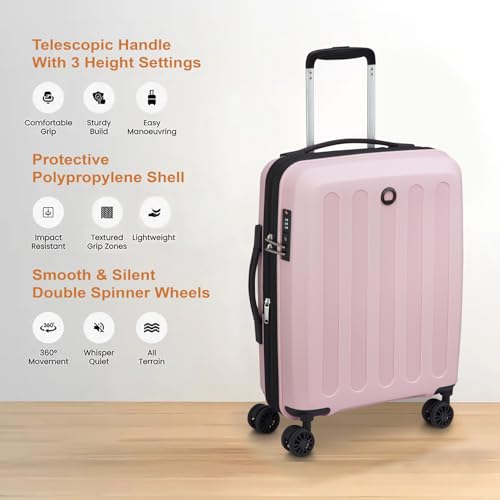 Image of DELSEY PARIS Unlock 55 CM Small Cabin Polypropylene 8 Wheels Pink and Expandable Hard-Sided with Global Warranty 2 Years Trolley Bag /Suitcase /Luggage /Lightweight