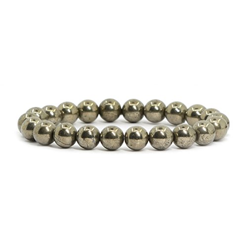 Justinstones Natural Pyrite Gemstone 8mm Round Beads Stretch Bracelet 7 Inch Unisex