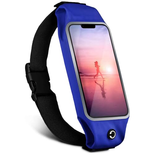 Sac banane pour le sport iPhone 16 Pochette running tactile étanche bleu