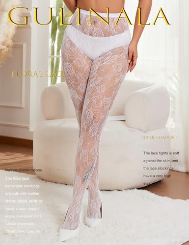 Women Lace Fishnet Stockings Floral Lace Tights Flower Patterned Pantyhose Leggings4
