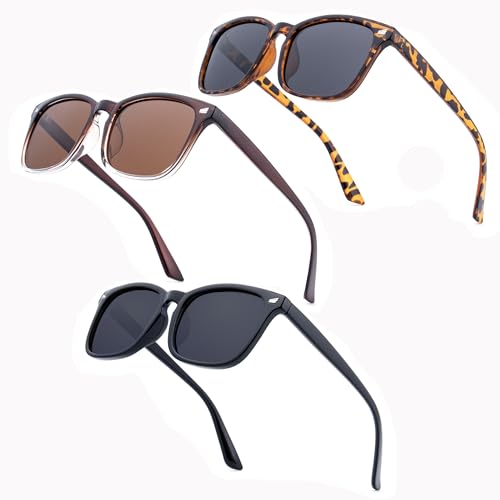 RONSOU Womens Fashion Designer Polarized Sunglasses UV400 Protection Sun Glasses -Leopard/gray + Brown + Black(3 Pcs)3