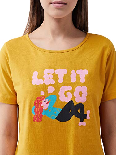 Image of Miss Chase Women's Mustard Yellow Round Neck Short Sleeves Graphic Printed Regular Length T-Shirt
