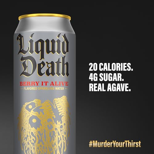 Image of Liquid Death Flavored Sparkling Water with Agave, Berry It Alive, 19.2 oz King Size Cans (8-Pack)