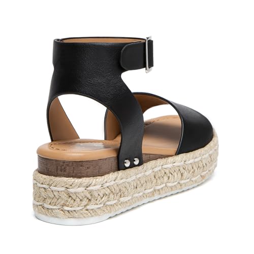 Athlefit Women's Espadrille Platform Sandals Summer Casual Open Toe Ankle Strap Low Wedge Sandals, Black Size 7, AD00952 - Image 3
