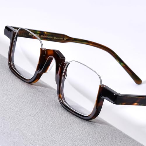 Image of HEPIDEM Matte Multicolor Acetate Glasses Frame Women,Semi Rimless Round Optical Eyeglasses