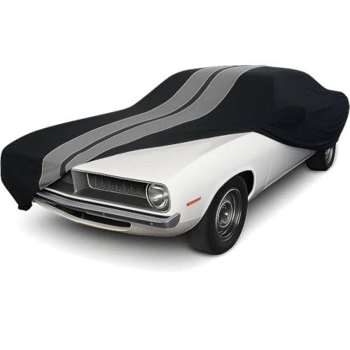 Image of SR1 USA 1970-1974 Dodge Challenger /Plymouth Barracuda Indoor Car Cover - Ultraguard Stretch Satin - The Ultimate Custom Fit (Black /Gray)