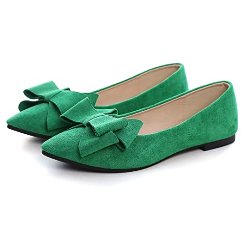 TN TANGNEST Women Fashion Bowknot Flats Comfort Pointed Toe Dress Shoes Green 38(6.5)4