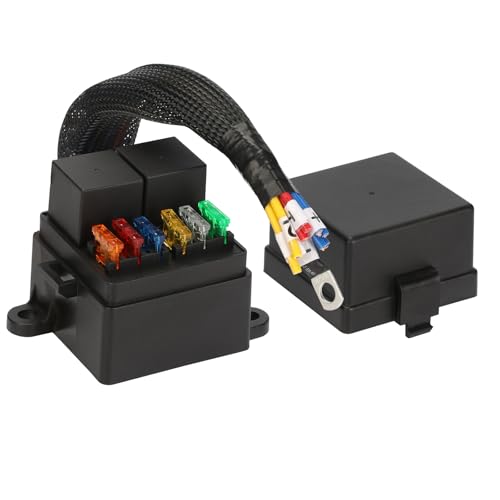 Pre-Wired Relay Fuse Box with 2 Relays Slots 80A (2pcs * 4Pin Relay 12V) and 6 ATC/ATO Blade Fuse for Automotive Car Truck Boat Marine RV