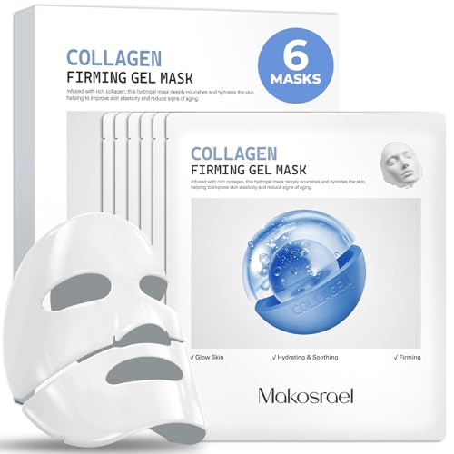 Kollagen Maske 6 Stück, Makosrael Gesichtsmaske Feuchtigkeitsspendend, Straffende Overnight Maske,