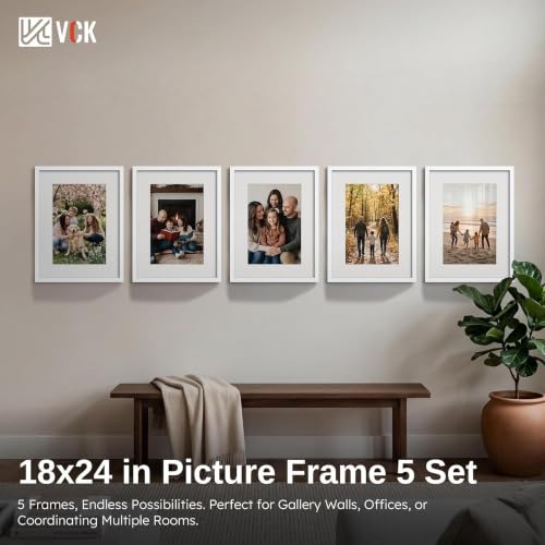 Image of VCK 18x24 Poster Frame 5 Pack, White Wood, 16x20 Mat, for Gallery Wall