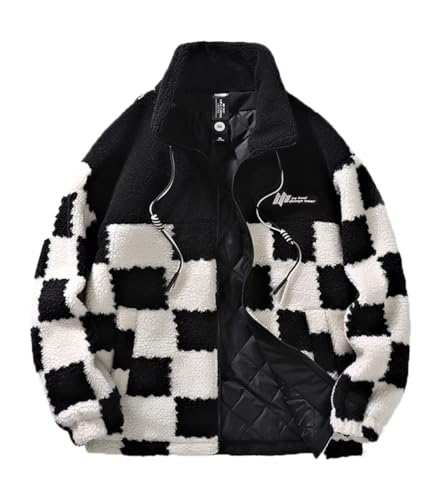 INVACHI Men's Thermal Plaid Fleece Jacket Casual Sherpa Lined Warm Coat Insulated Cozy Jacket with Stand Collar