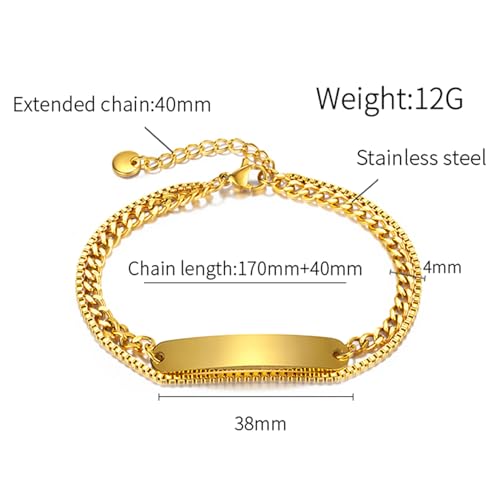 Fashion Stainless Steel Blank Bar Double Layer Stack Box Link Chain Bracelet2