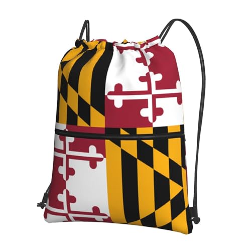 Maryland State Flag Drawstring Backpack Bag For Gym Shopping Andsport Yoga, Black