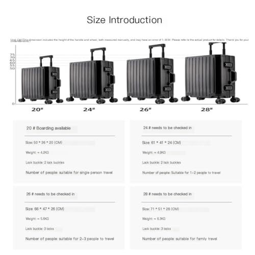 Suitcase All-aluminum Suitcase Aluminum-magnesium Alloy Suitcase Aluminum Frame Trolley Case Universal Wheel Case Suitcase Tags(Silver,26in)2