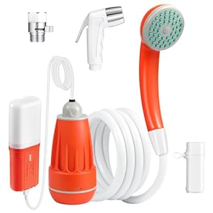 Portable Shower for Camping, Updated Two-Way Power Supply, Camping Shower Pump with 4400mAh Rechargeable Battery & LED Camping Light, Portable Shower Head for Camping Hiking Traveling