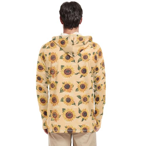 Vintage Sunflowe Peach Sun Shirts Hoodies for Men Long Sleeve Adult Rash Guards UPF 50+ Golf Shirt S3