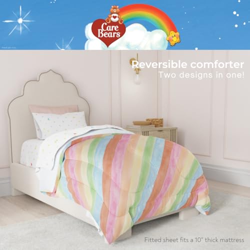 Image of Care Bears Classic Super Soft Cozy Reversible Microfiber Comforter and Sheet Set, 4 Piece Twin Size, (Official Licensed Product) By Franco Collectibles