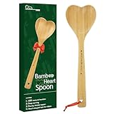 Bamboo Heart Shaped Spoon for Cooking - Wooden Cook with Love Spoon Kitchen Utensils, Valentines Mother's Day Gifts for Grandma Mom Couple Wife Hostesses House Warming