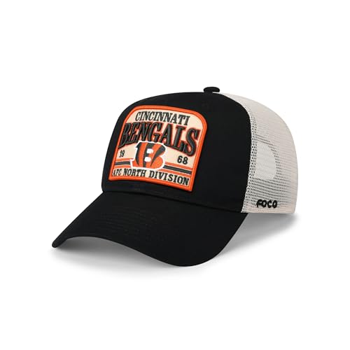 FOCO Men's Cincinnati Bengals Cap NFL Logo Truckstop Patch Mesh Trucker RF Hat, Team Color