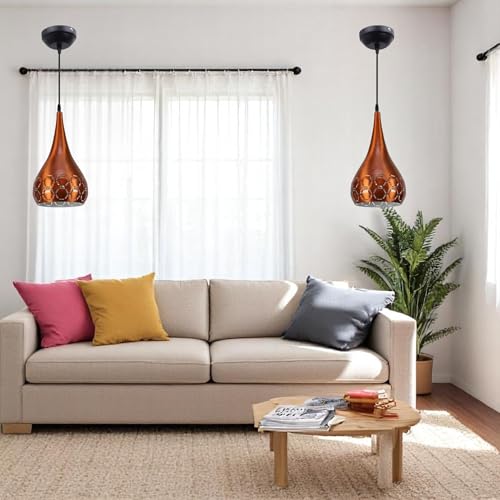 Image of GreyWings Orange Aluminium Hanging Light for Home | Designer Pendant Light with E27 Holder | Modern Ceiling Hanging Lamp for (Bulb is not Included) Small Pack of 1