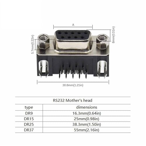 Conector DR15 hembra de 15 pines en ángulo recto para adaptador DB9 6