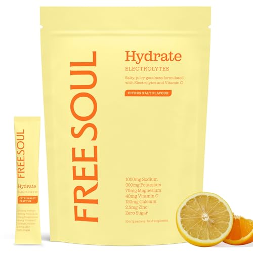 Free Soul Hydrate | Electrolyte Hydration Sachets | Zero Sugar | 30 Sachets | Advanced Electrolyte Powder with Sodium Magnesium Vitamin C | Citrus Salt Flavour