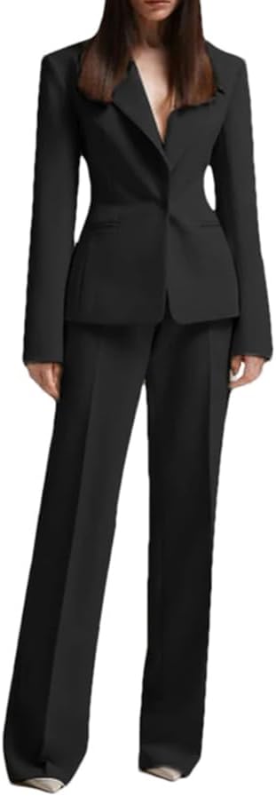 Women Elegant High Street Blazer High Waisted Work Pants Suit Set 2 Pieces Evening Party Outfits