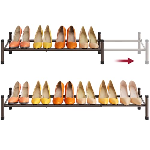 Image of Tajsoon Expandable Shoe Rack for Closet 1 Tier, 28 inch-41 inchAdjustable & Stackable Shoe Shelf Storage, Metal Shoe Rack Organizer for Front Door Entrance, Closet, Garage, Entryway, Bronze