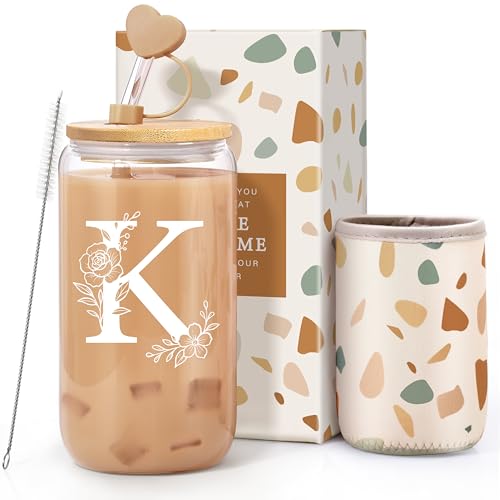 Personalized Gifts for Women, Monogrammed Gifts for Women, Initial 16 oz Glass Cups With...