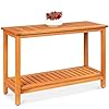 Best Choice Products 48in 2 Shelf Eucalyptus Wooden Console Table Indoor Outdoor Multifunctional Buffet Bar Storage Organizer wFoot Sliders Natural