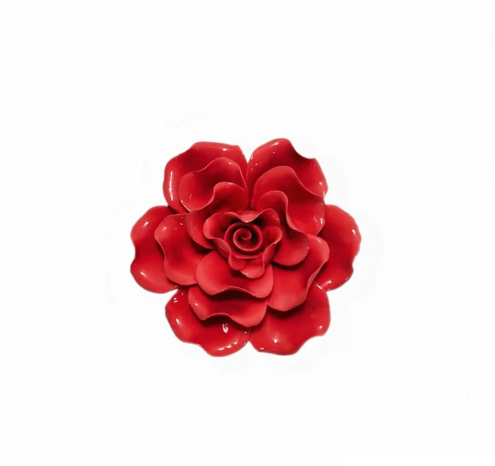 AMERRY Rose, Red, 4.72",Ceramic Flower Wall Art, Artificial Flower Wall Sculpture，Handcrafted 3D Hanging Porcelain Flowers,3D Wall Hanging Decor,Porcelain Flower Wall Décor for Home