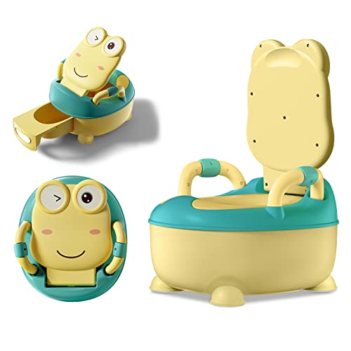 ACXIN Kinder Töpfchen Kindertoilette für Kleinkinder Toilettentrainer Kinder Toiletten Babytopf mit Spritzschutz&Armlehnen Toilettentrainer Cartoon Deckel (Hohen Füßen Typ, Gelb)