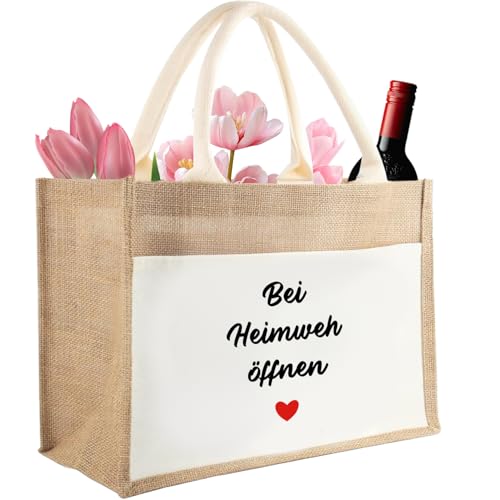Jutetasche mit Spruch Geschenk Gegen Heimweh Beim Heimweh öffnen Geschenk Jute Tragetasche als Geschenkidee zum Auszug Auslandssemester oder au Pair Erinnerungen an Die Heimat Abschiedsgeschenk