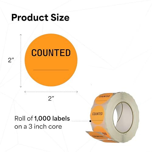 Image of TapeCase INVLBL-016 Counted Inventory Label, Circular Adhesive Label, Orange, 2 in, 1000 Labels Per Roll, 1 Roll