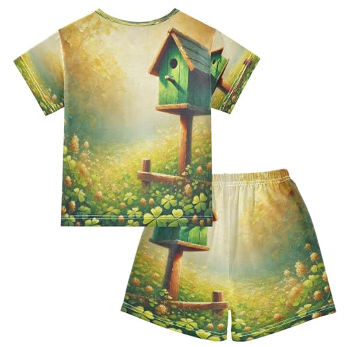 Cute Birdhouse St Patricks Cute Pajama Set Short Sleeve PJS 2 Piece Summer Pajamas Shorts Sets Cotton 5Y2