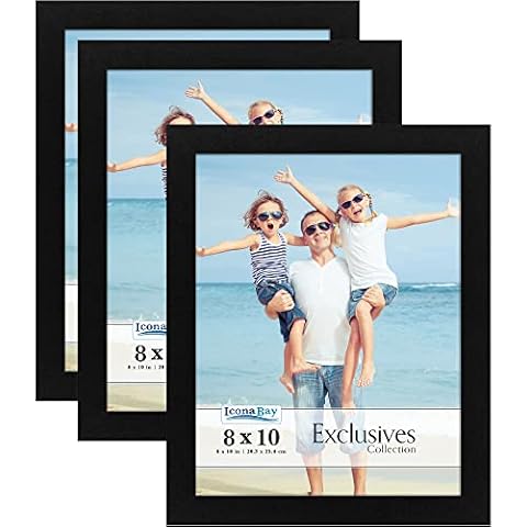 Icona Bay 8x10 Picture Frames (Black, 3 Pack), Sturdy Wood Composite Photo Frames 8 x 10, Sleek Design, Table Top or Wall Mount, Exclusives Collection Cover