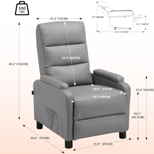 COMHOMA Relaxsessel Fernsehsessel mit Ruhesessel Liegesessel mit Liegefunktion, Federkissen mit Fußstütze Einzelliegesessel Wohnzimmer Schlafzimmer Heimkino PU-Grau – Bild 4