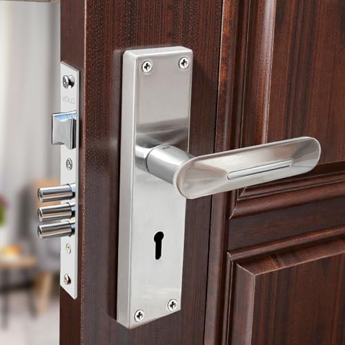 Image of VOLO Stainless Steel Mortise Lock | 8 Inch Lock Body | Main Door Handle Set with Keys | Wooden Door Lockset | Hotel Office Home Door Lock | 3 Keys | 10 Year Lock Body Warranty (Silver | KY | 6014)