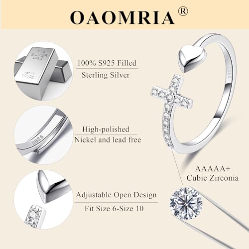 To My Daughter Rings S925 Sterling Silver Cross Ring for Women Cubic Zirconia Sterling Silver Adjustable Ring Christian Pray Cross Thumb Rings With Inspirational Card3