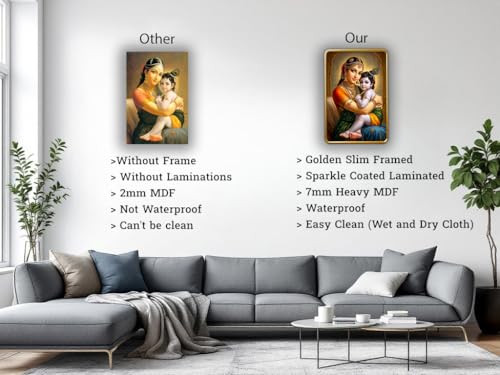 Image of Dharvika Innovations Kanha Maa Yashoda WIth Bal Krishna photo frame for pregnant women with golden Slim, Sparkle Coated Lamination frame 1867 30 x 45 cm (Design 6)
