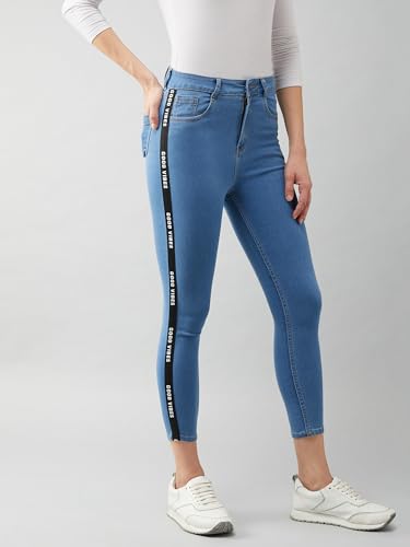 Image of Miss Chase Women's Skinny High Rise Cropped Fringed Hemline Detailing Stretchable Denim Jeans