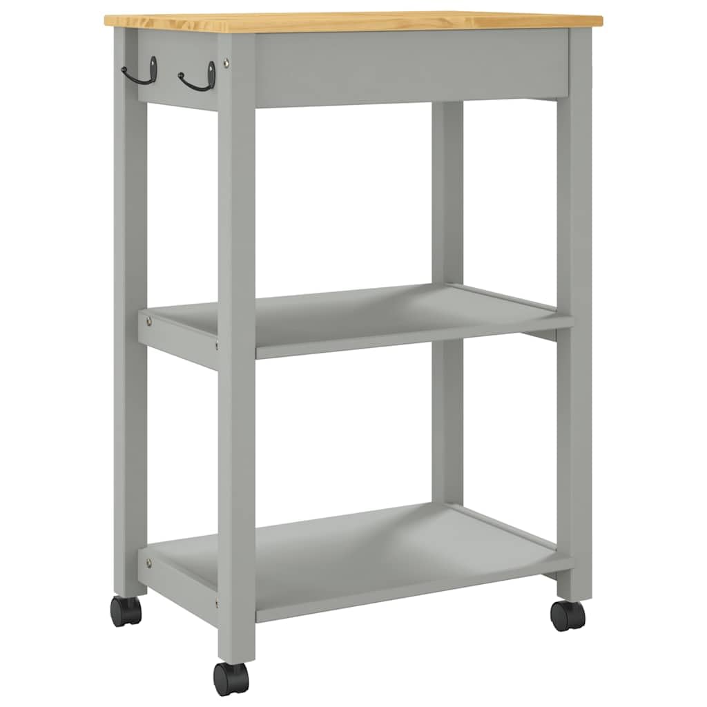 vidaXL Carrito de Cocina, Organizador de Comida Verduras Té, Carro de Servicio, Almacenamiento para Baño Salón Estudio, Madera Maciza de Pino