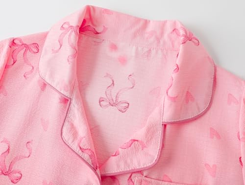 Image of Hupohoi Big Girls Button Down Pajama Set 3pcs Short Sleeve Long Pants with Shorts Crepe Wrinkled Fabric Sleepwear Nighty