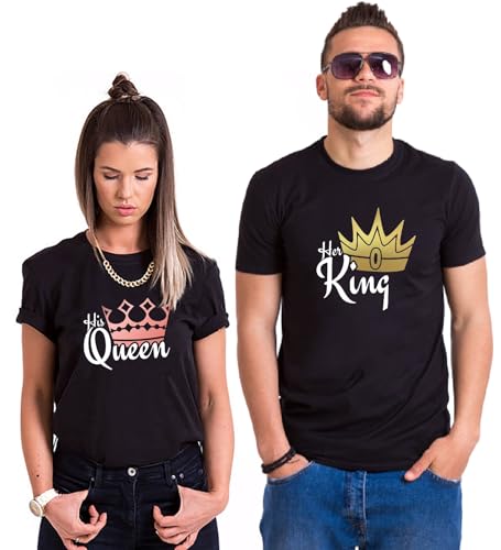Sevpuikl Camiseta Pareja King Queen T-Shirt Playera Hombre Mujer Marido Esposa Manga Corta Shirt Pareja San Valentín Regalo 1 Pieza(‌Negro-Queen,XS)